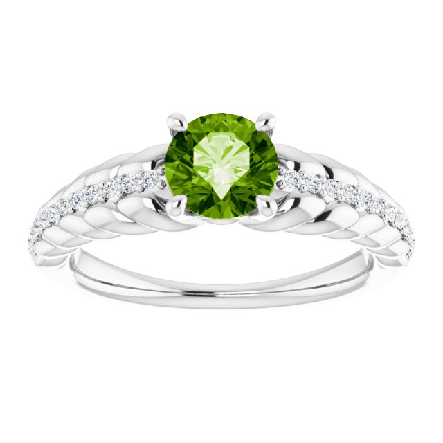 14K Gold Round Natural Peridot & Natural Diamond Accented Rope Ring - White Gold - view 3