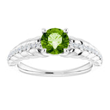 Platinum Round Natural Peridot & Natural Diamond Accented Rope Ring - view 3
