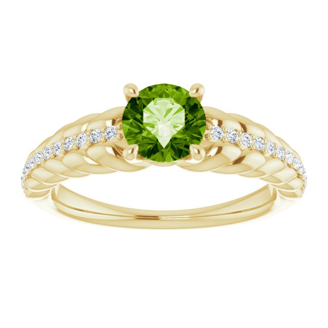 14K Gold Round Natural Peridot & Natural Diamond Accented Rope Ring - Yellow Gold - view 3