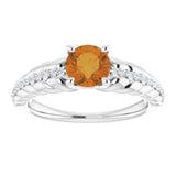 14K Gold Round Natural Citrine & Natural Diamond Accented Rope Ring - White Gold - view 3