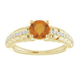 14K Gold Round Natural Citrine & Natural Diamond Accented Rope Ring - Yellow Gold - view 3