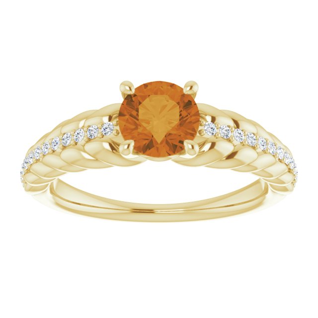 14K Gold Round Natural Citrine & Natural Diamond Accented Rope Ring - Yellow Gold - view 3