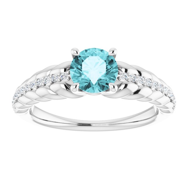 Platinum Round Natural Blue Zircon & Natural Diamond Accented Rope Ring - view 3