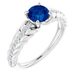 14K Gold Round Natural Blue Sapphire & Natural Diamond Accented Rope Ring - White Gold