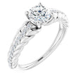 14K Gold Round Natural White Sapphire & Natural Diamond Accented Rope Ring - White Gold