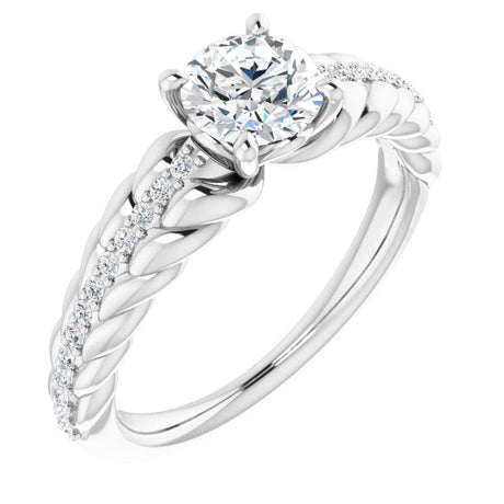 Platinum Round Natural White Sapphire & Natural Diamond Accented Rope Ring