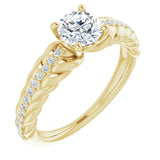 14K Gold Round Natural White Sapphire & Natural Diamond Accented Rope Ring - Yellow Gold
