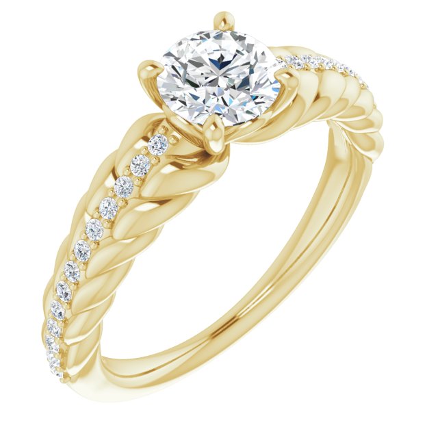 14K Gold Round Natural White Sapphire & Natural Diamond Accented Rope Ring - Yellow Gold