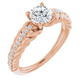14K Gold Round Natural White Sapphire & Natural Diamond Accented Rope Ring - Rose Gold