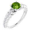 14K Gold Round Natural Peridot & Natural Diamond Accented Rope Ring - White Gold