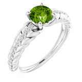 14K Gold Round Natural Peridot & Natural Diamond Accented Rope Ring - White Gold