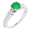 14K Gold Round Natural Emerald & Natural Diamond Accented Rope Ring - White Gold
