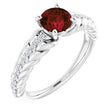 14K Gold Round Natural Mozambique Garnet & Natural Diamond Accented Rope Ring - White Gold