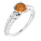 Platinum Round Natural Citrine & Natural Diamond Accented Rope Ring
