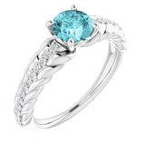 Platinum Round Natural Blue Zircon & Natural Diamond Accented Rope Ring