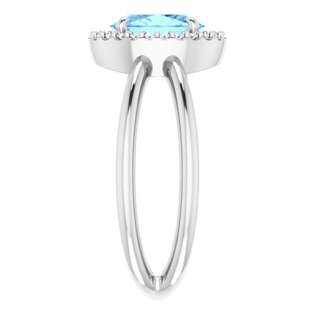 Platinum Oval Natural Aquamarine & Natural Diamond Halo-Style Ring – 8x6mm - view 4
