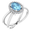 Platinum Oval Natural Aquamarine & Natural Diamond Halo-Style Ring – 8x6mm