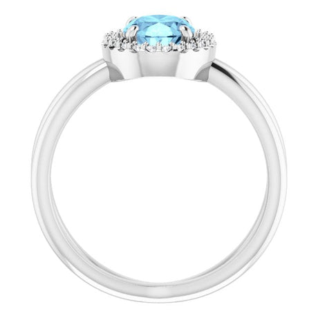 Platinum Oval Natural Aquamarine & Natural Diamond Halo-Style Ring – 8x6mm - view 2