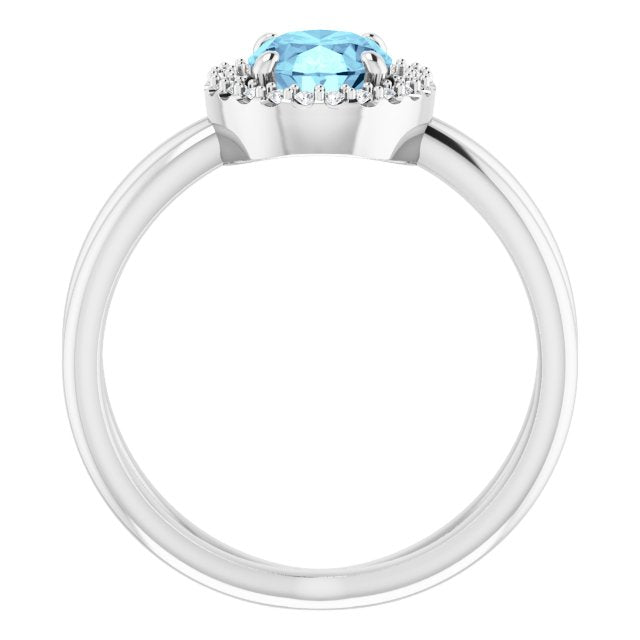 Platinum Oval Natural Aquamarine & Natural Diamond Halo-Style Ring – 8x6mm - view 2