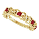 14K Gold Round Lab-Grown Ruby Vintage-Inspired Scroll Ring - Yellow Gold - view 10