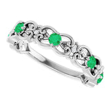 14K Gold Round Natural Emerald Vintage-Inspired Scroll Ring - White Gold - view 10