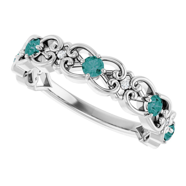 14K Gold Round Natural Alexandrite Vintage-Inspired Scroll Ring - White Gold - view 10
