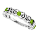 14K Gold Round Natural Peridot Vintage-Inspired Scroll Ring - White Gold - view 10