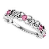 Platinum Round Natural Pink Tourmaline Vintage-Inspired Scroll Ring - view 10