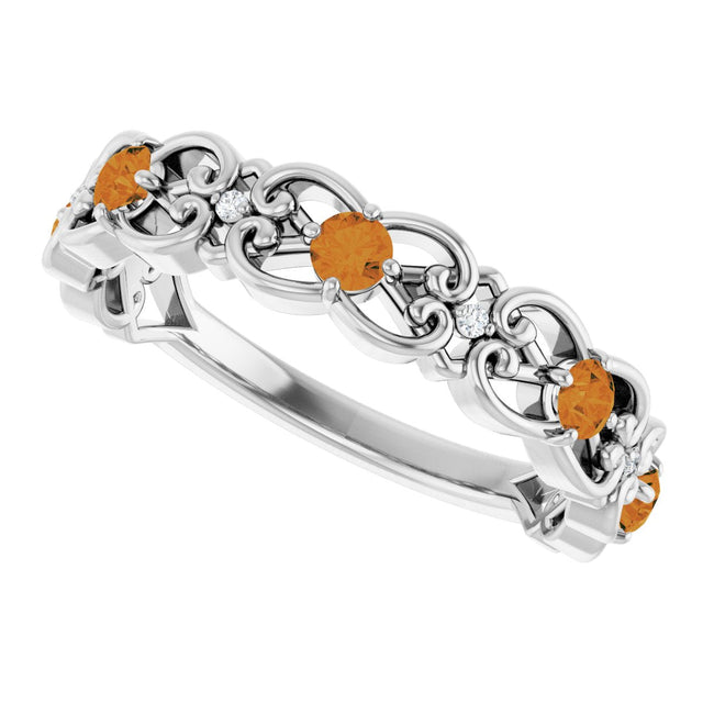 Platinum Round Natural Citrine Vintage-Inspired Scroll Ring - view 10