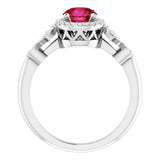 Platinum Round Lab-Grown Ruby & Natural Diamond Halo-Style Ring - view 2