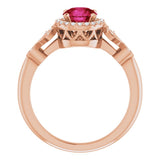 14K Gold Round Lab-Grown Ruby & Natural Diamond Halo-Style Ring – 6mm Stones - Rose Gold - view 2