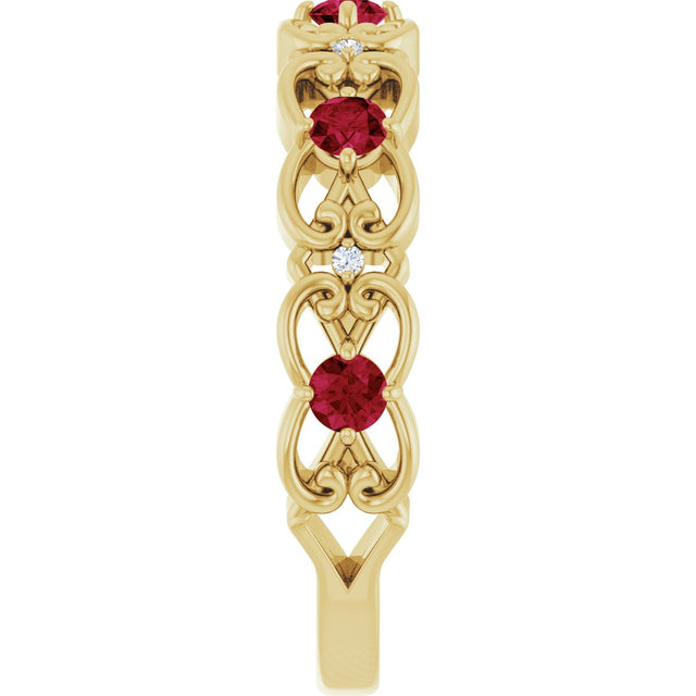 14K Gold Round Natural Ruby Vintage-Inspired Scroll Ring - Yellow Gold - view 9