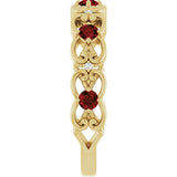 14K Gold Round Natural Mozambique Garnet Vintage-Inspired Scroll Ring - Yellow Gold - view 9