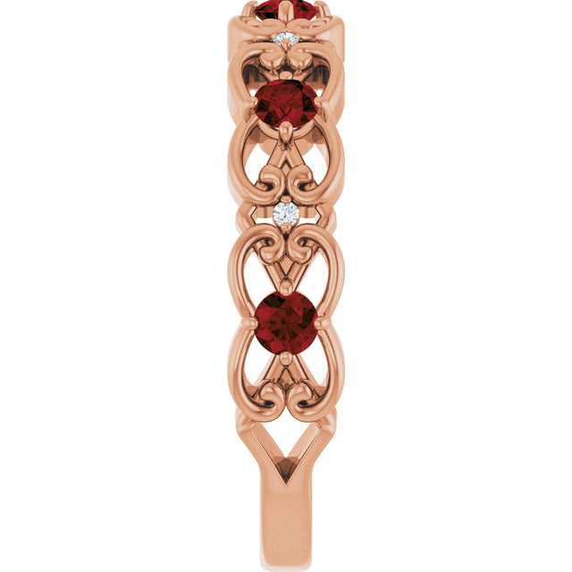 14K Gold Round Natural Mozambique Garnet Vintage-Inspired Scroll Ring - Rose Gold - view 9