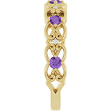 14K Gold Round Natural Amethyst Vintage-Inspired Scroll Ring - Yellow Gold - view 9