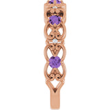 14K Gold Round Natural Amethyst Vintage-Inspired Scroll Ring - Rose Gold - view 9