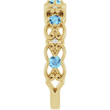 14K Gold Round Natural Aquamarine Vintage-Inspired Scroll Ring - Yellow Gold - view 9
