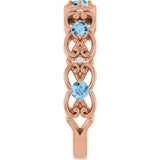 14K Gold Round Natural Aquamarine Vintage-Inspired Scroll Ring - Rose Gold - view 9