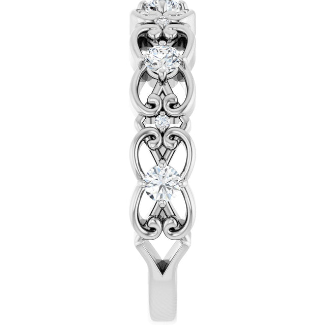 Platinum Round Natural Diamond Vintage-Inspired Scroll Ring - view 9