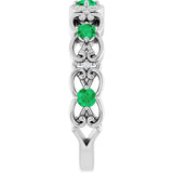 Platinum Round Natural Emerald Vintage-Inspired Scroll Ring - view 9