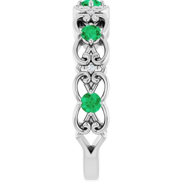 Platinum Round Lab-Grown Emerald Vintage-Inspired Scroll Ring - view 9