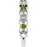 Platinum Round Natural Peridot Vintage-Inspired Scroll Ring - view 9