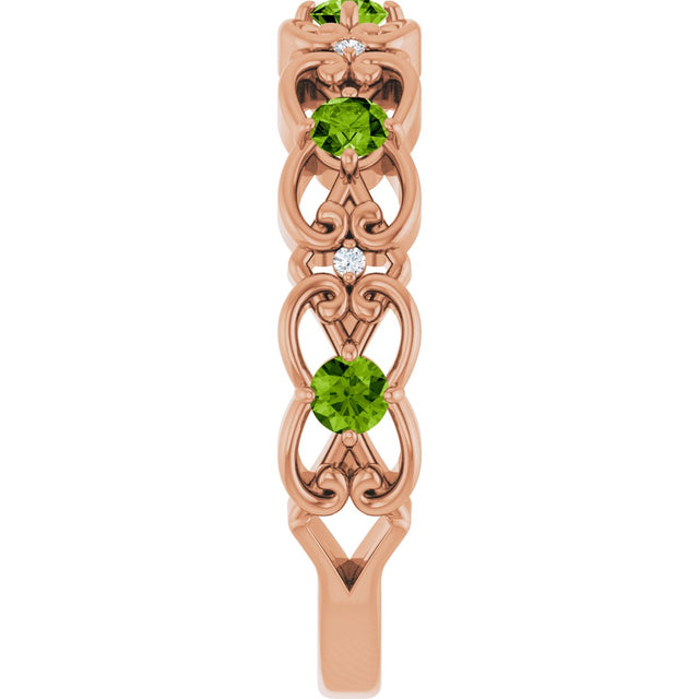 14K Gold Round Natural Peridot Vintage-Inspired Scroll Ring - Rose Gold - view 9
