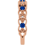 14K Gold Round Lab-Grown Blue Sapphire Vintage-Inspired Scroll Ring - Rose Gold - view 9