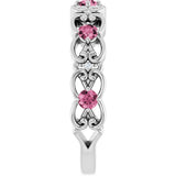 14K Gold Round Natural Pink Tourmaline Vintage-Inspired Scroll Ring - White Gold - view 9