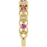 14K Gold Round Natural Pink Tourmaline Vintage-Inspired Scroll Ring - Yellow Gold - view 9