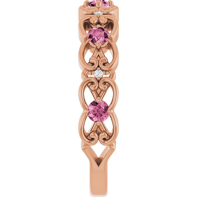 14K Gold Round Natural Pink Tourmaline Vintage-Inspired Scroll Ring - Rose Gold - view 9