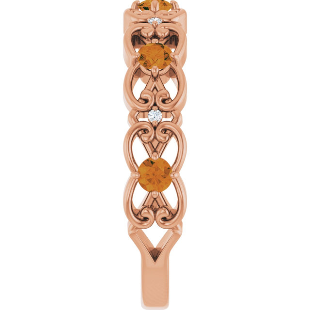 14K Gold Round Natural Citrine Vintage-Inspired Scroll Ring - Rose Gold - view 9