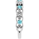 14K Gold Round Natural Blue Zircon Vintage-Inspired Scroll Ring - White Gold - view 9