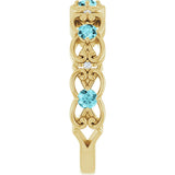 14K Gold Round Natural Blue Zircon Vintage-Inspired Scroll Ring - Yellow Gold - view 9